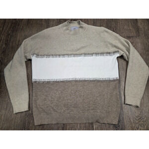 LIV Milano Beige White Brown Beaded Pullover Sweater Women's Medium Very Soft